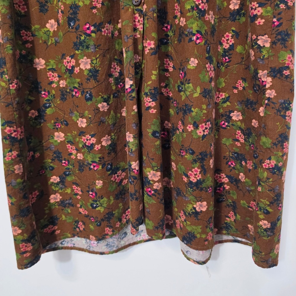 Natural Life Avery Corduroy Midi Dress Womens M Brown Floral Pockets fall - Picture 6 of 13